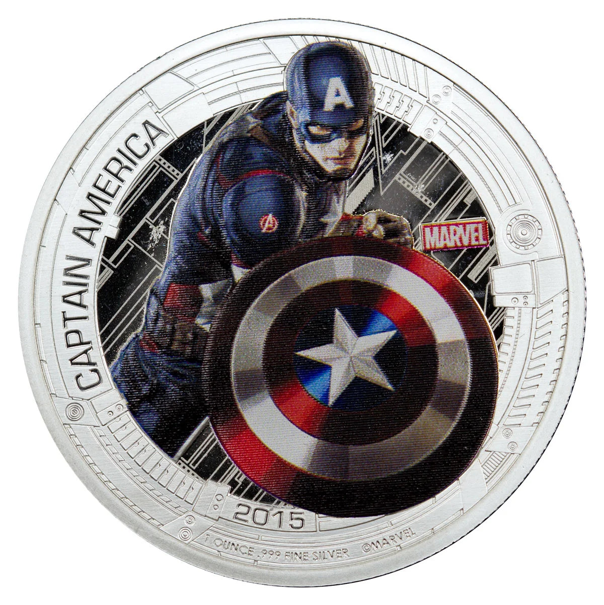 COLLECTABLE – 2015 Niue Marvel Avengers: Age of Ultron – Captain America 1oz Silver Colourised Proof