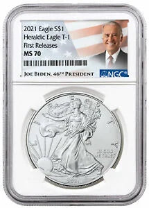 2021 American Silver Eagle T-1 NGC MS70 First Release Biden Label