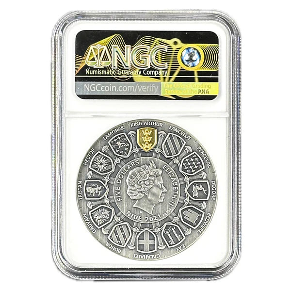 2021 2 oz ARTHUR PENDRAGON Silver Coin MS 70 Camelot - Niue - UK