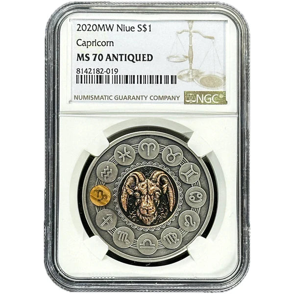 2020 1 oz CAPRICORN Silver Coin MS 70 Zodiac Signs - Niue - US
